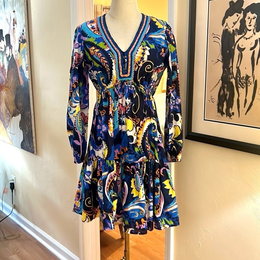 Kaktus,Vibrant V-Neck, Paisley Dress, Drawstring,Excellent Condition,Size S - Picture 4 of 10